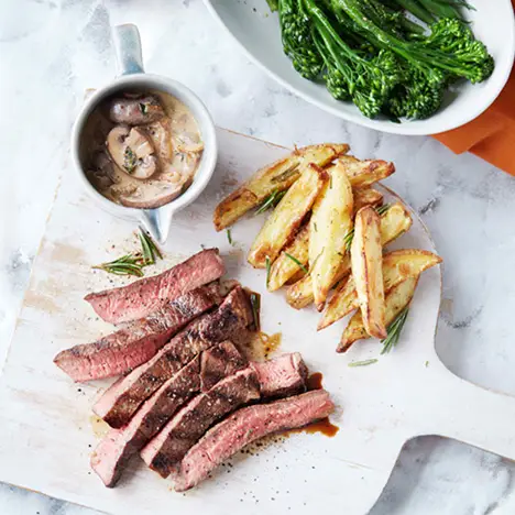 Steak frites with knockout mushroom sauce