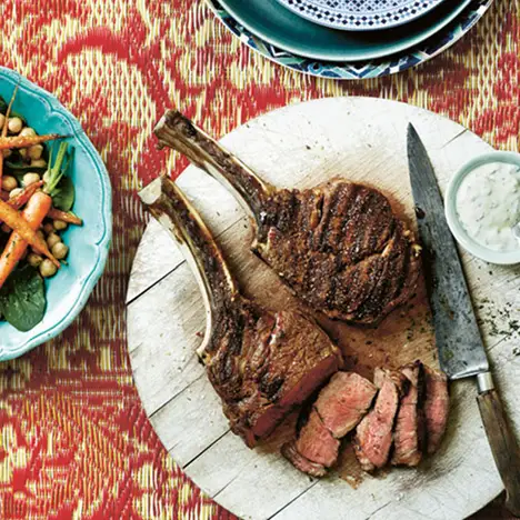 Moroccan spiced rib eye with roasted baby carrots