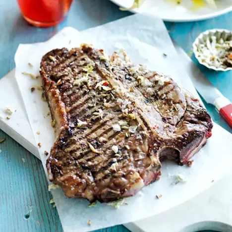 T-bone steak with chilli and celery salt